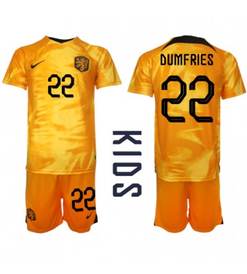 Maillot de foot Pays-Bas Denzel Dumfries #22 Domicile enfant Monde 2022 Manches Courte (+ pantalon court)
